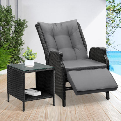 Livsip Outoodr Recliner Chair &amp; Table Sun Lounge Outdoor Furniture Patio Setting-Outdoor Recliners-PEROZ Accessories