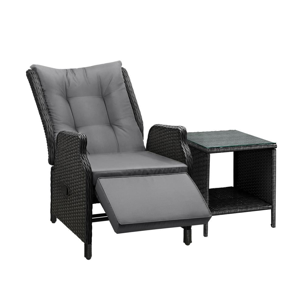 Livsip Outoodr Recliner Chair &amp; Table Sun Lounge Outdoor Furniture Patio Setting-Outdoor Recliners-PEROZ Accessories