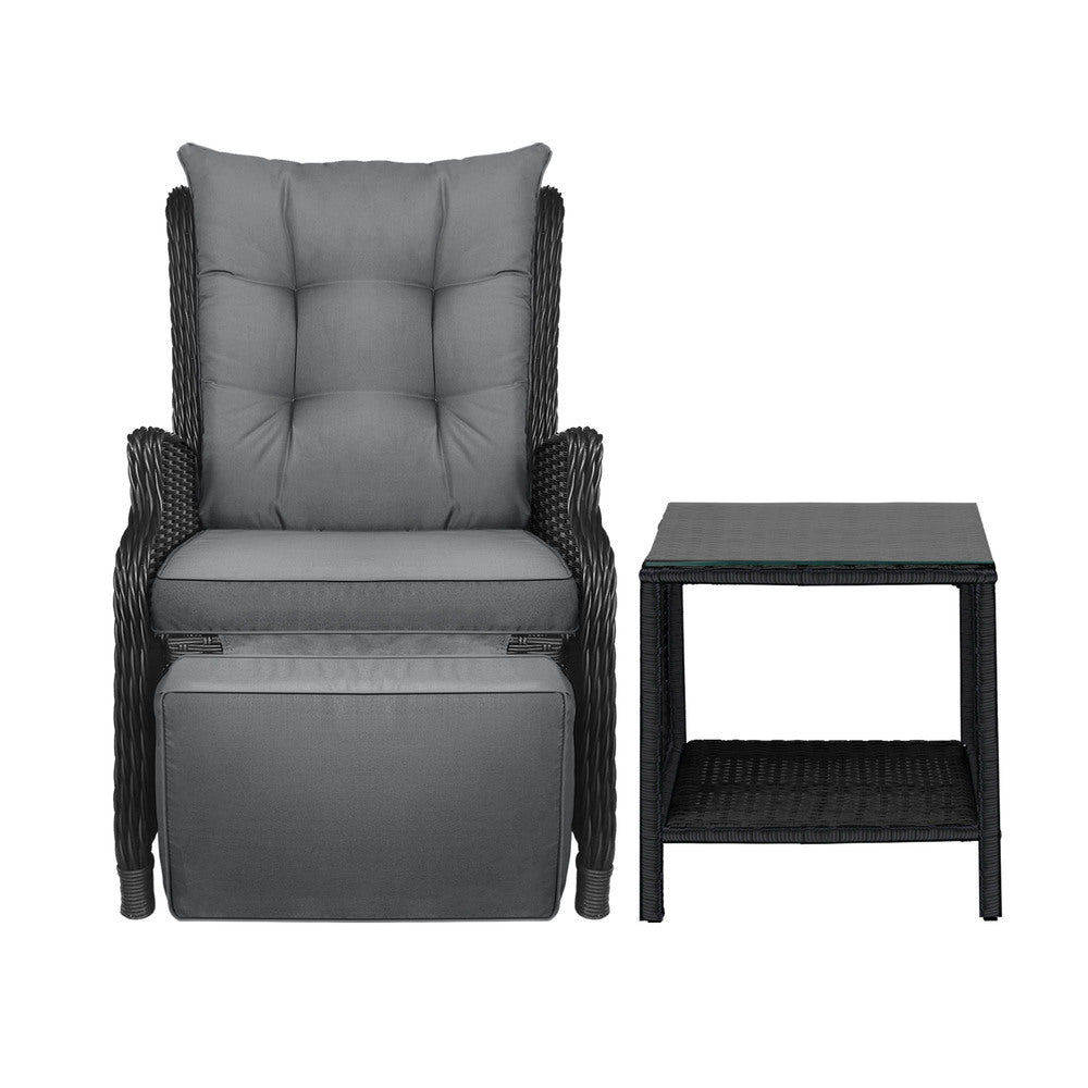 Livsip Outoodr Recliner Chair &amp; Table Sun Lounge Outdoor Furniture Patio Setting-Sun Lounges-PEROZ Accessories