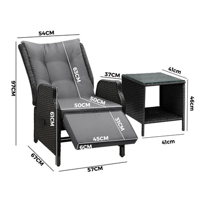 Livsip Outoodr Recliner Chair &amp; Table Sun Lounge Outdoor Furniture Patio Setting-Outdoor Recliners-PEROZ Accessories