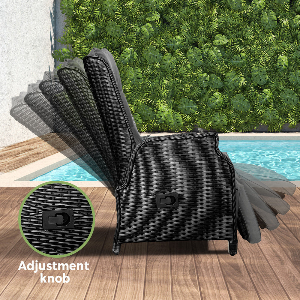 Livsip Outoodr Recliner Chair &amp; Table Sun Lounge Outdoor Furniture Patio Setting-Sun Lounges-PEROZ Accessories