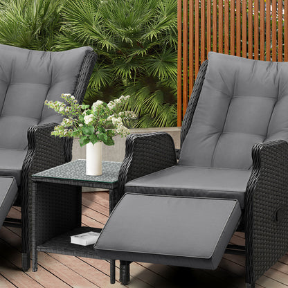 Livsip Outoodr Recliner Chair &amp; Table Sun Lounge Outdoor Furniture Patio Setting-Sun Lounges-PEROZ Accessories