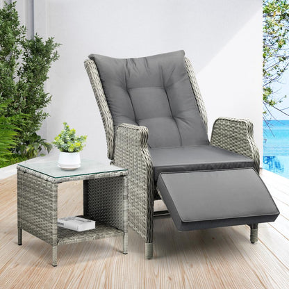 Livsip Outoodr Recliner Chair Sun Lounge &amp; Table Set utdoor Furniture Patio Sofa-Outdoor Recliners-PEROZ Accessories