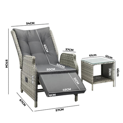Livsip Outoodr Recliner Chair Sun Lounge &amp; Table Set utdoor Furniture Patio Sofa-Outdoor Recliners-PEROZ Accessories