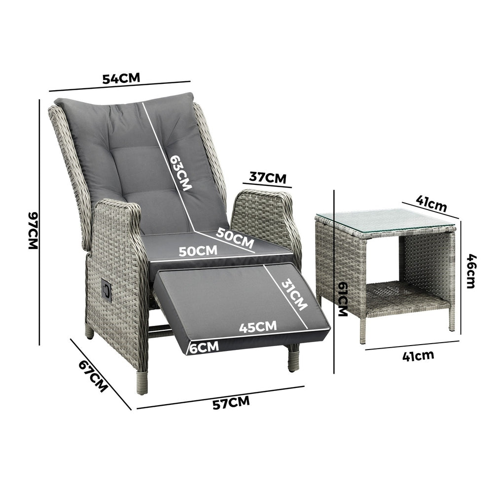 Livsip Outoodr Recliner Chair Sun Lounge &amp; Table Set utdoor Furniture Patio Sofa-Sun Lounges-PEROZ Accessories