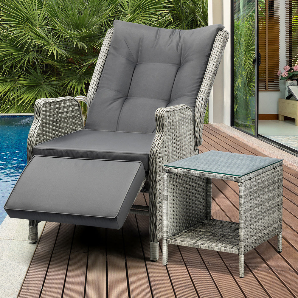 Livsip Outoodr Recliner Chair Sun Lounge &amp; Table Set utdoor Furniture Patio Sofa-Sun Lounges-PEROZ Accessories