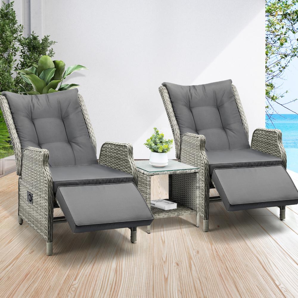 Livsip Outdoor Recliners Sun Lounger &amp; Table Outdoor Patio Furniture Set of 3-Outdoor Recliners-PEROZ Accessories