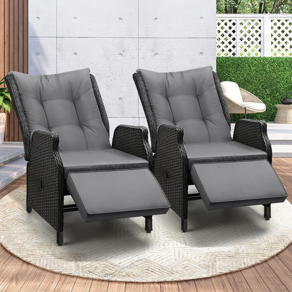 Livsip Sun Lounge Recliner Chairs Outdoor Furniture Patio Wicker Sofa 2 Piece-Sun Lounges-PEROZ Accessories