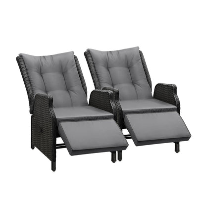 Livsip Sun Lounge Recliner Chairs Outdoor Furniture Patio Wicker Sofa 2 Piece-Sun Lounges-PEROZ Accessories