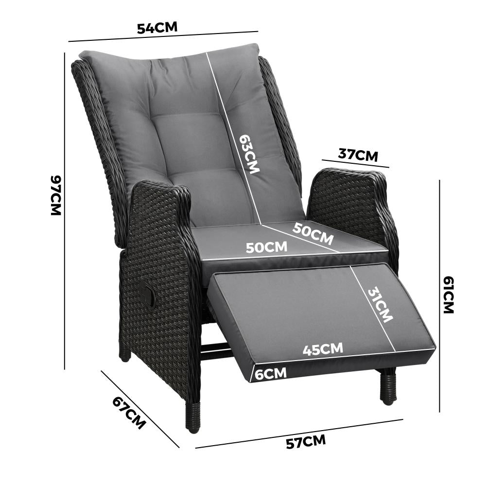 Livsip Sun Lounge Recliner Chairs Outdoor Furniture Patio Wicker Sofa 2 Piece-Outdoor Recliners-PEROZ Accessories