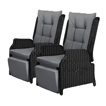 Livsip Sun Lounge Recliner Chairs Outdoor Furniture Patio Wicker Sofa 2 Piece-Sun Lounges-PEROZ Accessories