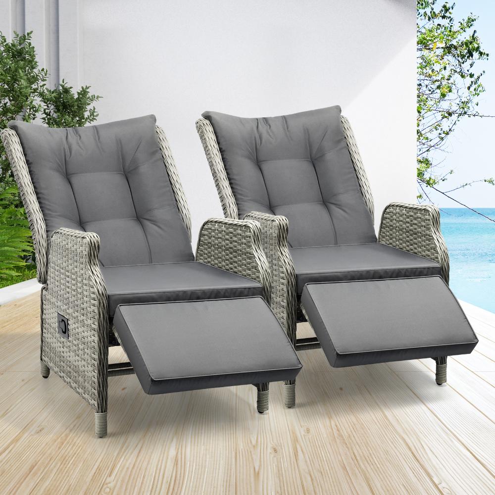 Livsip Recliner Chairs Sun lounge Outdoor Furniture Patio Wicker Sofa Set of 2-Outdoor Recliners-PEROZ Accessories