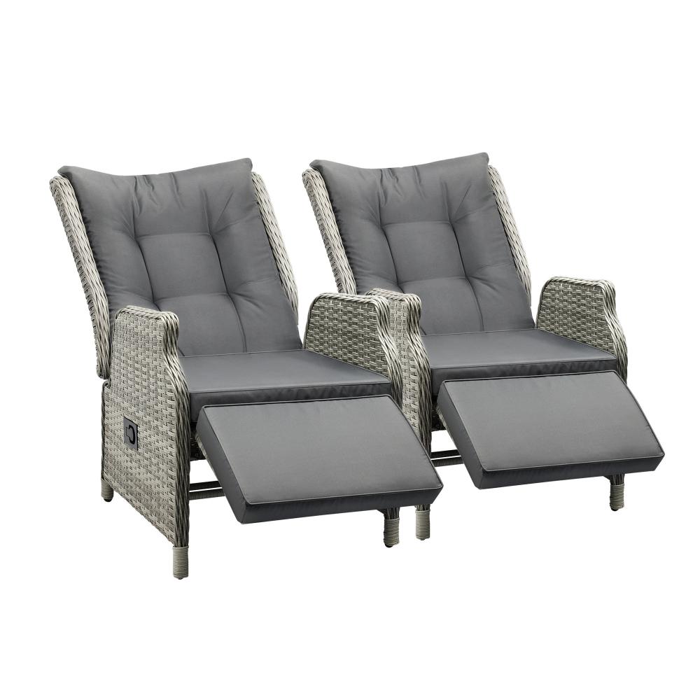 Livsip Recliner Chairs Sun lounge Outdoor Furniture Patio Wicker Sofa Set of 2-Outdoor Recliners-PEROZ Accessories
