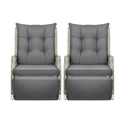 Livsip Recliner Chairs Sun lounge Outdoor Furniture Patio Wicker Sofa Set of 2-Sun Lounges-PEROZ Accessories