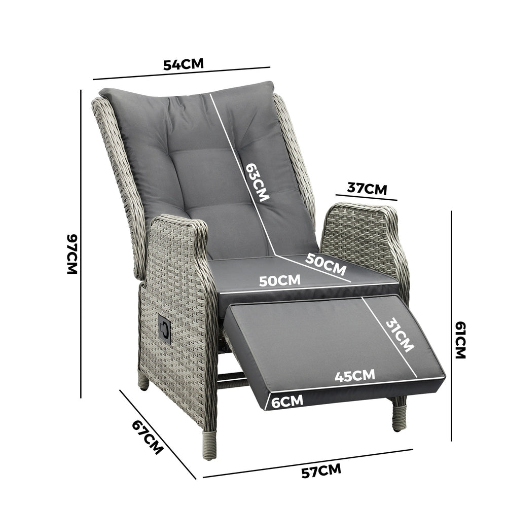 Livsip Recliner Chairs Sun lounge Outdoor Furniture Patio Wicker Sofa Set of 2-Sun Lounges-PEROZ Accessories