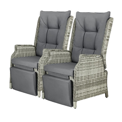 Livsip Recliner Chairs Sun lounge Outdoor Furniture Patio Wicker Sofa Set of 2-Outdoor Recliners-PEROZ Accessories