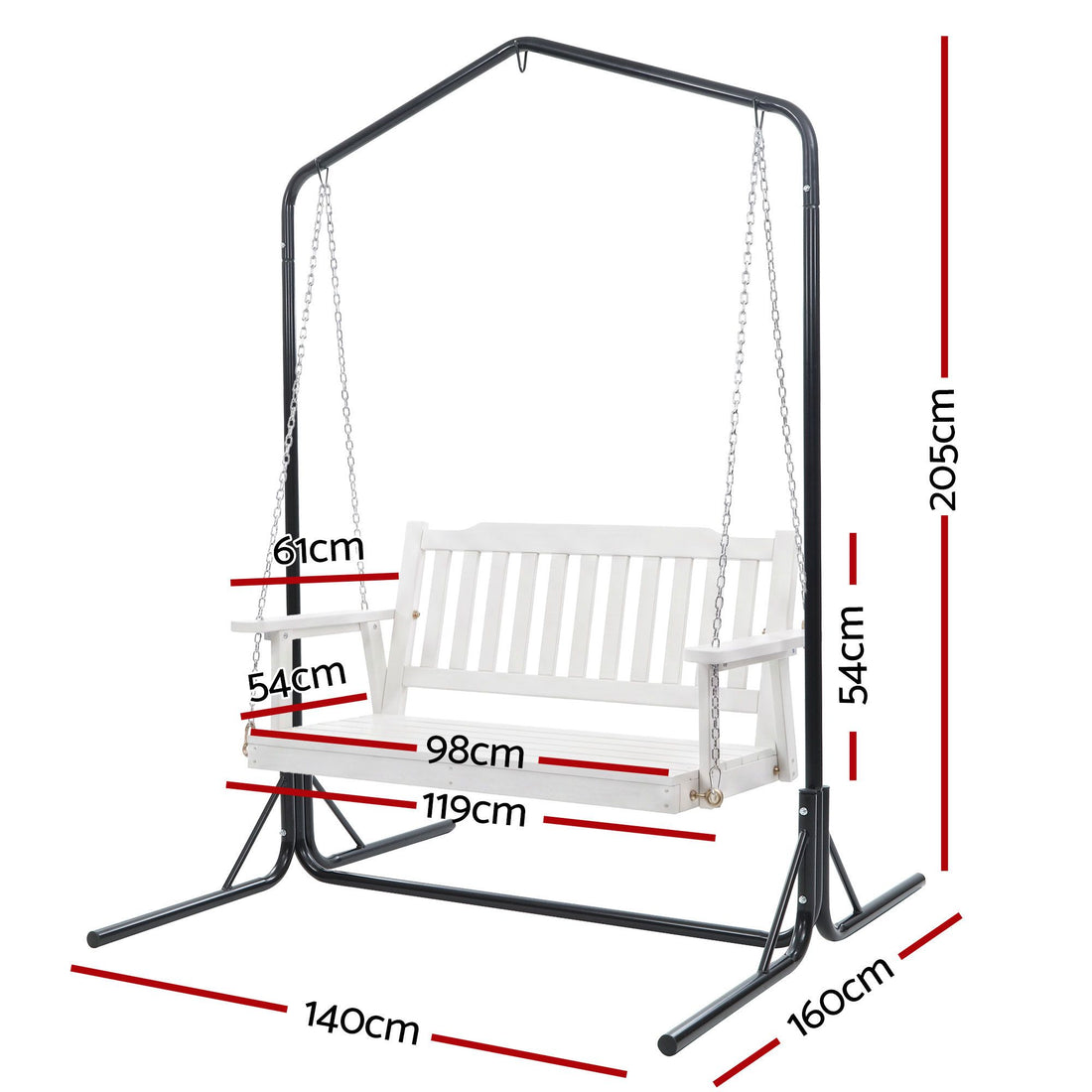 Gardeon Wooden 2-Seater Outdoor Swing Chair with Black Stand White Hanging Chair-Furniture > Outdoor > Outdoor Chairs-PEROZ Accessories