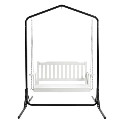 Gardeon Wooden 2-Seater Outdoor Swing Chair with Black Stand White Hanging Chair