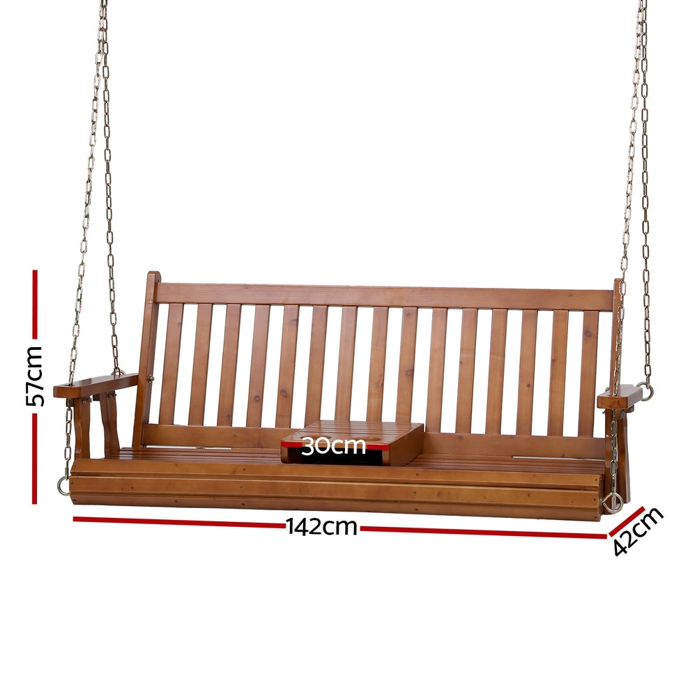 Gardeon Porch Outdoor Swing Chair Patio Furniture Wooden Bench 2 Seat Cup Holder-Furniture &gt; Outdoor &gt; Outdoor Chairs-PEROZ Accessories