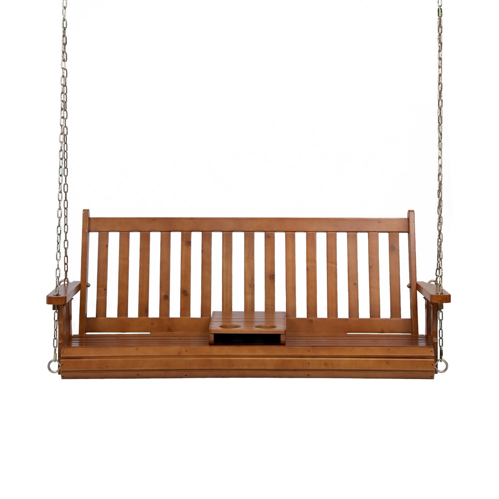 Gardeon Porch Outdoor Swing Chair Patio Furniture Wooden Bench 2 Seat Cup Holder-Furniture &gt; Outdoor &gt; Outdoor Chairs-PEROZ Accessories