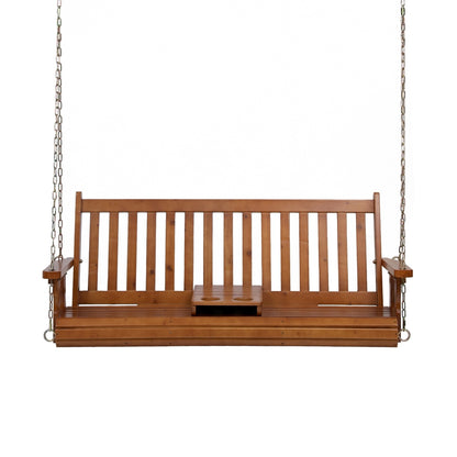 Gardeon Porch Outdoor Swing Chair Patio Furniture Wooden Bench 2 Seat Cup Holder-Furniture &gt; Outdoor &gt; Outdoor Chairs-PEROZ Accessories