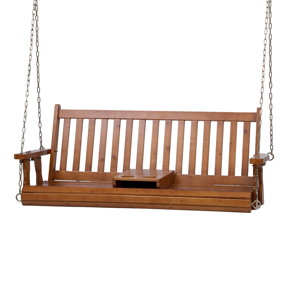 Gardeon Porch Outdoor Swing Chair Patio Furniture Wooden Bench 2 Seat Cup Holder-Furniture &gt; Outdoor &gt; Outdoor Chairs-PEROZ Accessories
