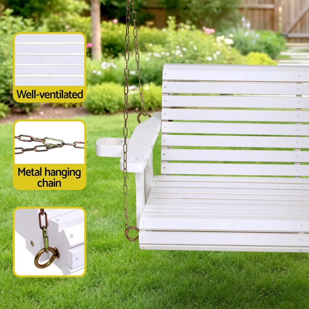 Gardeon Porch Outdoor Swing Chair With Cup Holder Wooden Furniture 2 Seater-Furniture &gt; Outdoor &gt; Outdoor Chairs-PEROZ Accessories