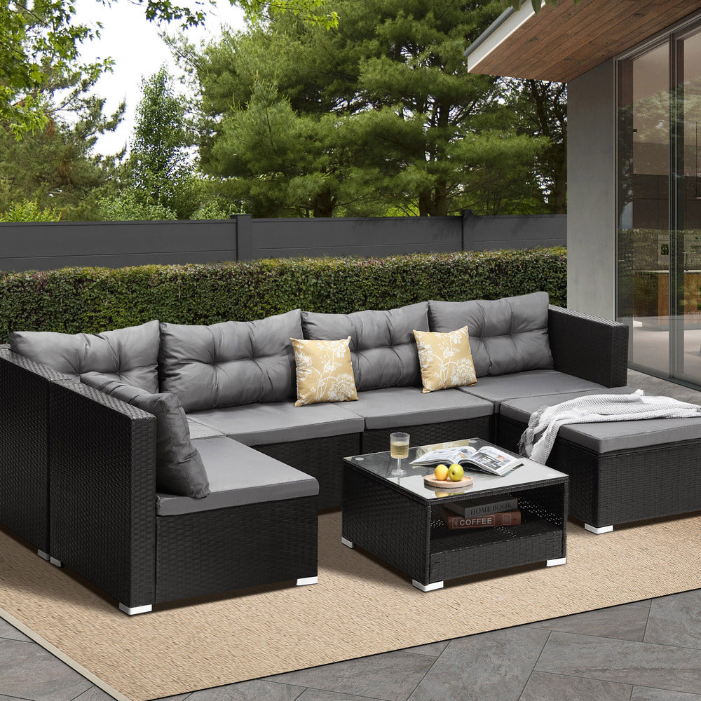 Livsip Outdoor Lounge Setting 7pc Wicker Sofa Set Rattan-Outdoor Sofa Sets-PEROZ Accessories