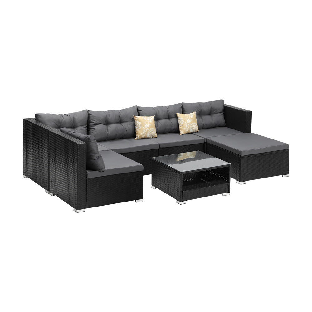 Livsip Outdoor Lounge Setting 7pc Wicker Sofa Set Rattan-Outdoor Sofa Sets-PEROZ Accessories