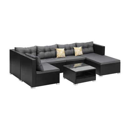 Livsip Outdoor Lounge Setting 7pc Wicker Sofa Set Rattan-Outdoor Sofa Sets-PEROZ Accessories