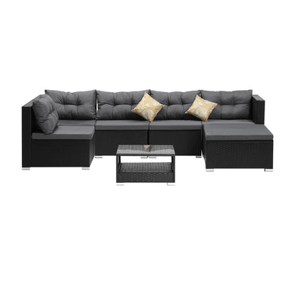 Livsip Outdoor Lounge Setting 7pc Wicker Sofa Set Rattan-Outdoor Sofa Sets-PEROZ Accessories