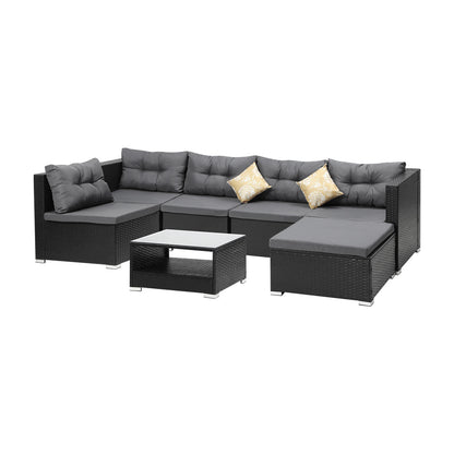 Livsip Outdoor Lounge Setting 7pc Wicker Sofa Set Rattan-Outdoor Sofa Sets-PEROZ Accessories