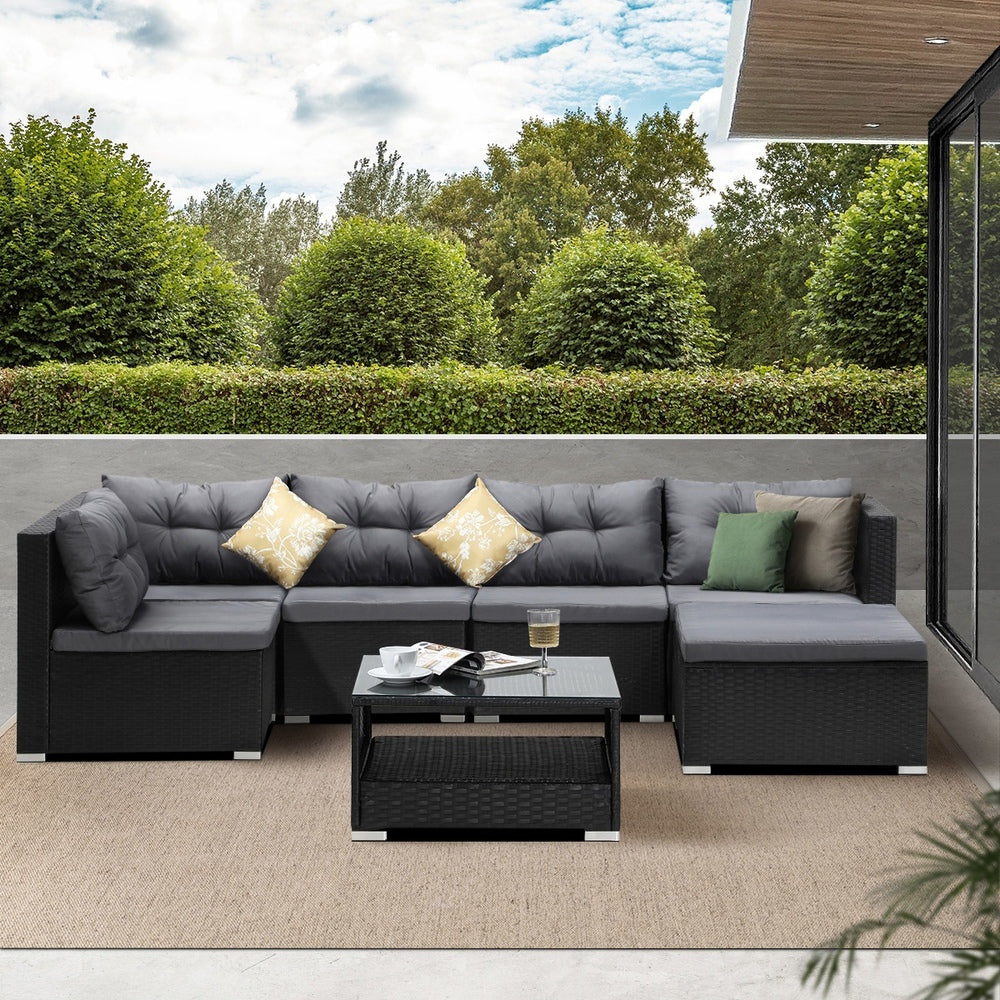Livsip Outdoor Lounge Setting 7pc Wicker Sofa Set Rattan-Outdoor Sofa Sets-PEROZ Accessories