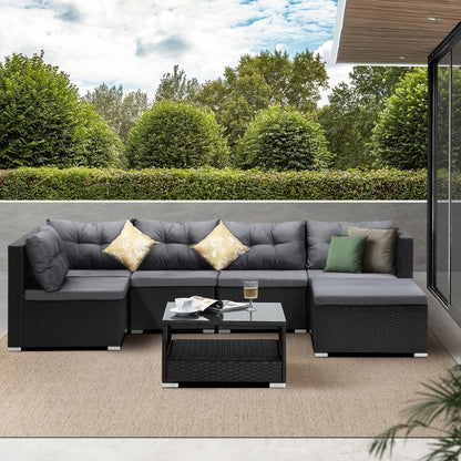 Livsip Outdoor Lounge Setting 7pc Wicker Sofa Set Rattan-Outdoor Sofa Sets-PEROZ Accessories