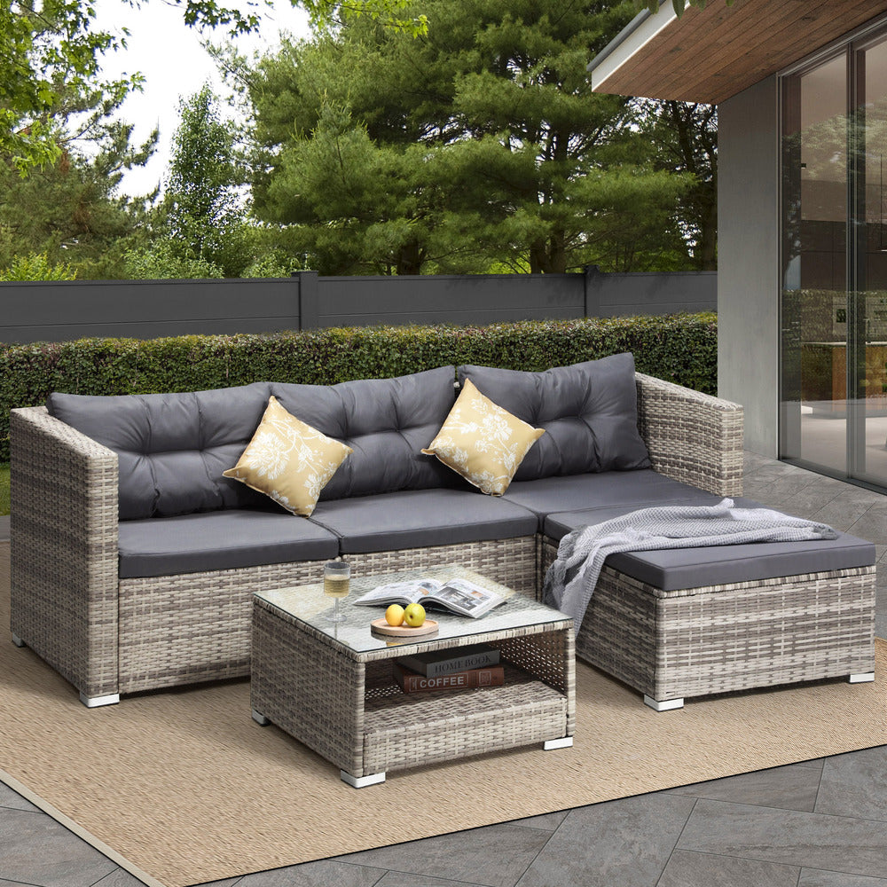 Livsip Outdoor Lounge Setting 5pc Wicker Sofa Set Rattan-Outdoor Sofa Sets-PEROZ Accessories
