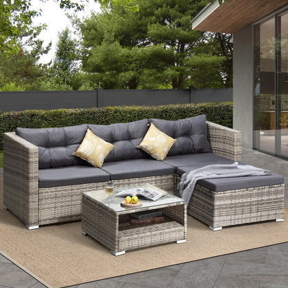 Livsip Outdoor Lounge Setting 5pc Wicker Sofa Set Rattan-Outdoor Sofa Sets-PEROZ Accessories