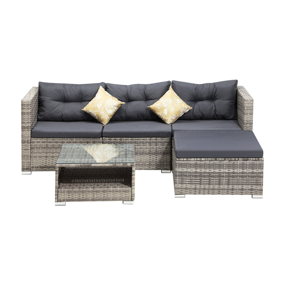 Livsip Outdoor Lounge Setting 5pc Wicker Sofa Set Rattan-Outdoor Sofa Sets-PEROZ Accessories