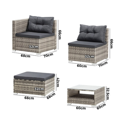 Livsip Outdoor Lounge Setting 5pc Wicker Sofa Set Rattan-Outdoor Sofa Sets-PEROZ Accessories