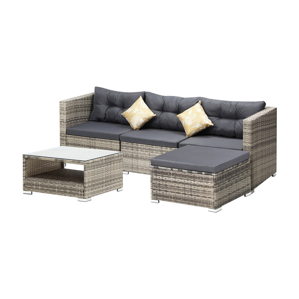 Livsip Outdoor Lounge Setting 5pc Wicker Sofa Set Rattan-Outdoor Sofa Sets-PEROZ Accessories