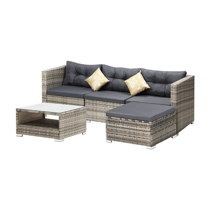 Livsip Outdoor Lounge Setting 5pc Wicker Sofa Set Rattan-Outdoor Sofa Sets-PEROZ Accessories