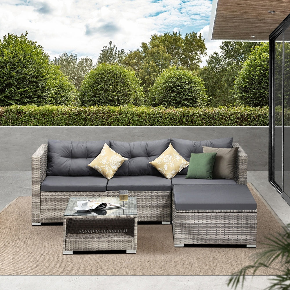 Livsip Outdoor Lounge Setting 5pc Wicker Sofa Set Rattan-Outdoor Sofa Sets-PEROZ Accessories