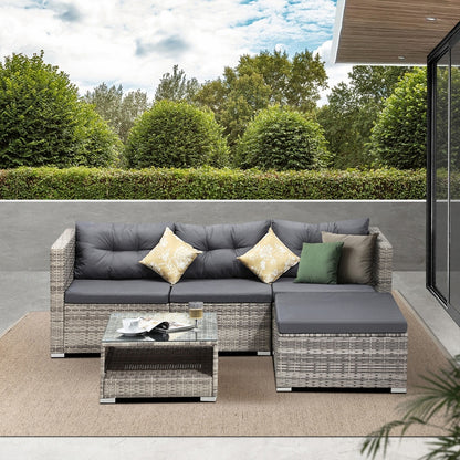Livsip Outdoor Lounge Setting 5pc Wicker Sofa Set Rattan-Outdoor Sofa Sets-PEROZ Accessories
