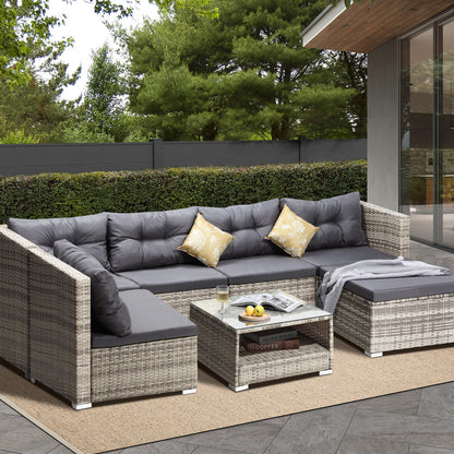 Livsip 6 Seater Outdoor Lounge Set Wicker Sofa Rattan-Outdoor Sofa Sets-PEROZ Accessories