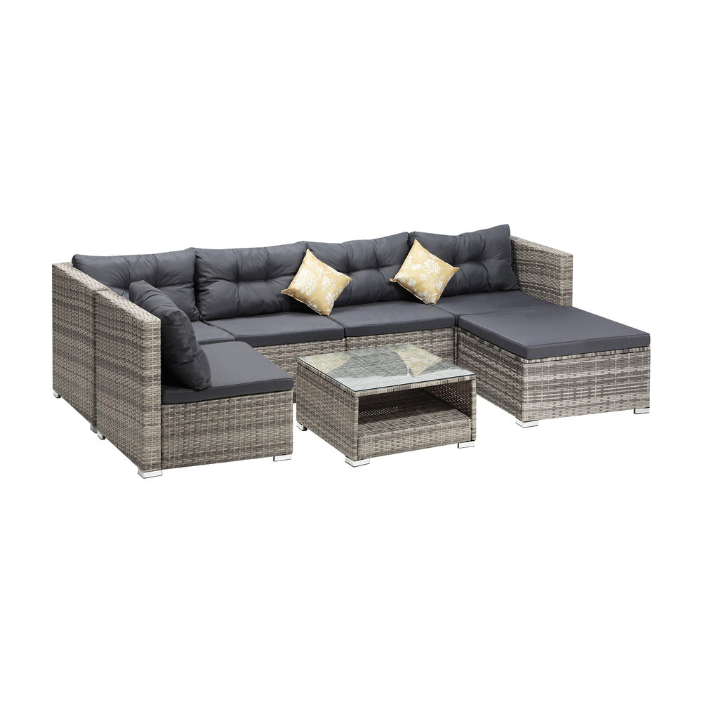 Livsip 6 Seater Outdoor Lounge Set Wicker Sofa Rattan-Outdoor Sofa Sets-PEROZ Accessories