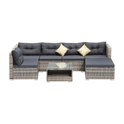 Livsip 6 Seater Outdoor Lounge Set Wicker Sofa Rattan-Outdoor Sofa Sets-PEROZ Accessories