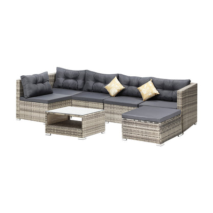 Livsip 6 Seater Outdoor Lounge Set Wicker Sofa Rattan-Outdoor Sofa Sets-PEROZ Accessories
