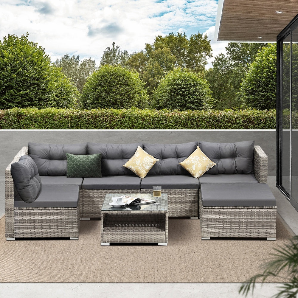 Livsip 6 Seater Outdoor Lounge Set Wicker Sofa Rattan-Outdoor Sofa Sets-PEROZ Accessories
