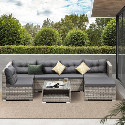 Livsip 6 Seater Outdoor Lounge Set Wicker Sofa Rattan-Outdoor Sofa Sets-PEROZ Accessories