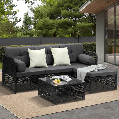 Livsip Outdoor Sofa Set 4 Seater Wicker Corner Modular Setting-Outdoor Sofa Set-PEROZ Accessories