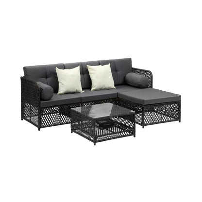 Livsip Outdoor Sofa Set 4 Seater Wicker Corner Modular Setting-Outdoor Sofa Set-PEROZ Accessories